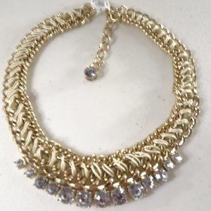 Ann Taylor LOFT Braided Link Crystal Fan Bib Necklace NWT 49.50